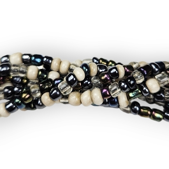 Beaded Twist Multistrand Bracelet Bali Rosewood Clasp Multicolor Glass 7.25" - Picture 3 of 5
